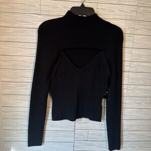 Almost Famous Black Ribbed Cut-Out Top